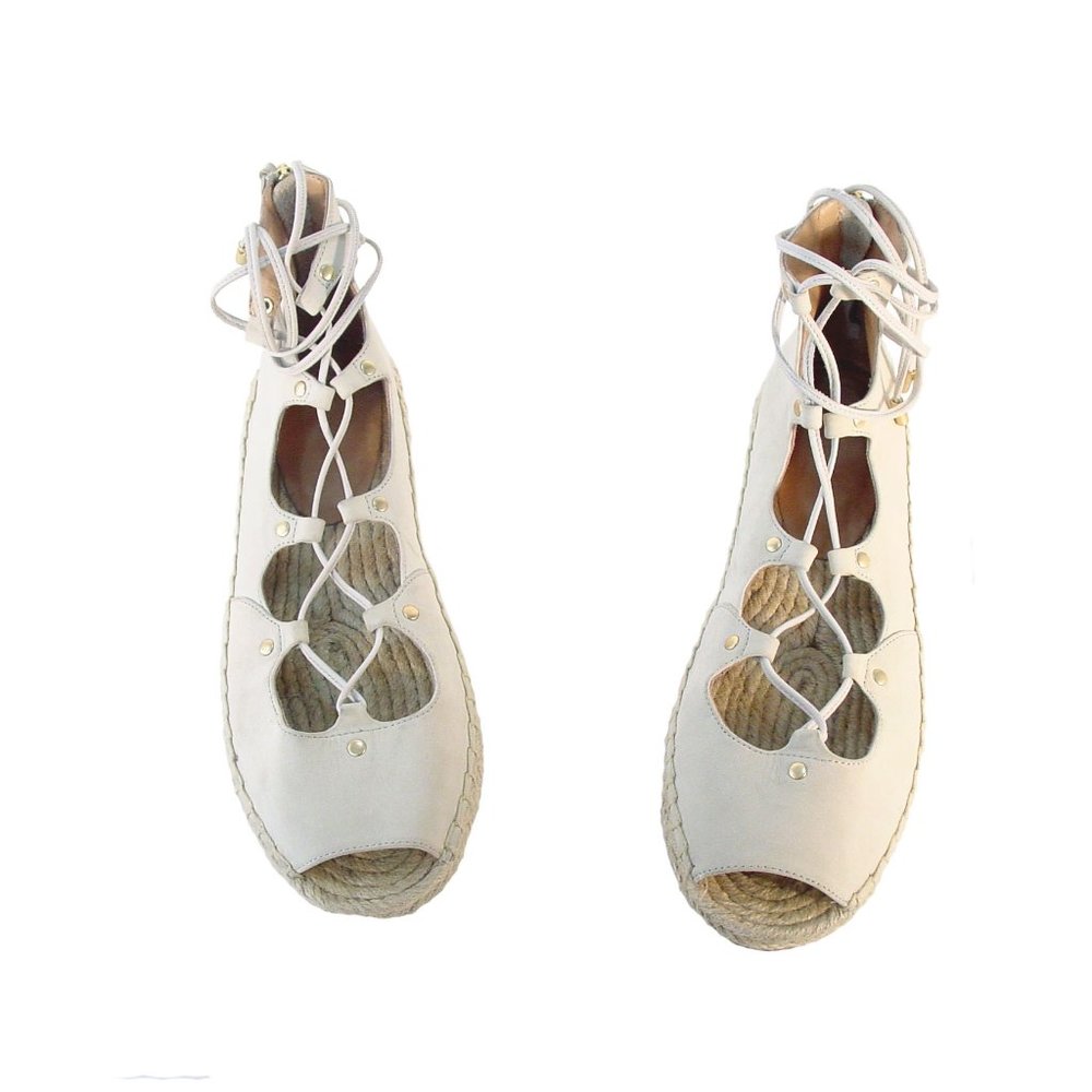 MAIDEN LANE Ivory Nubuck Lace Up Espadrilles - Picture 2 of 7